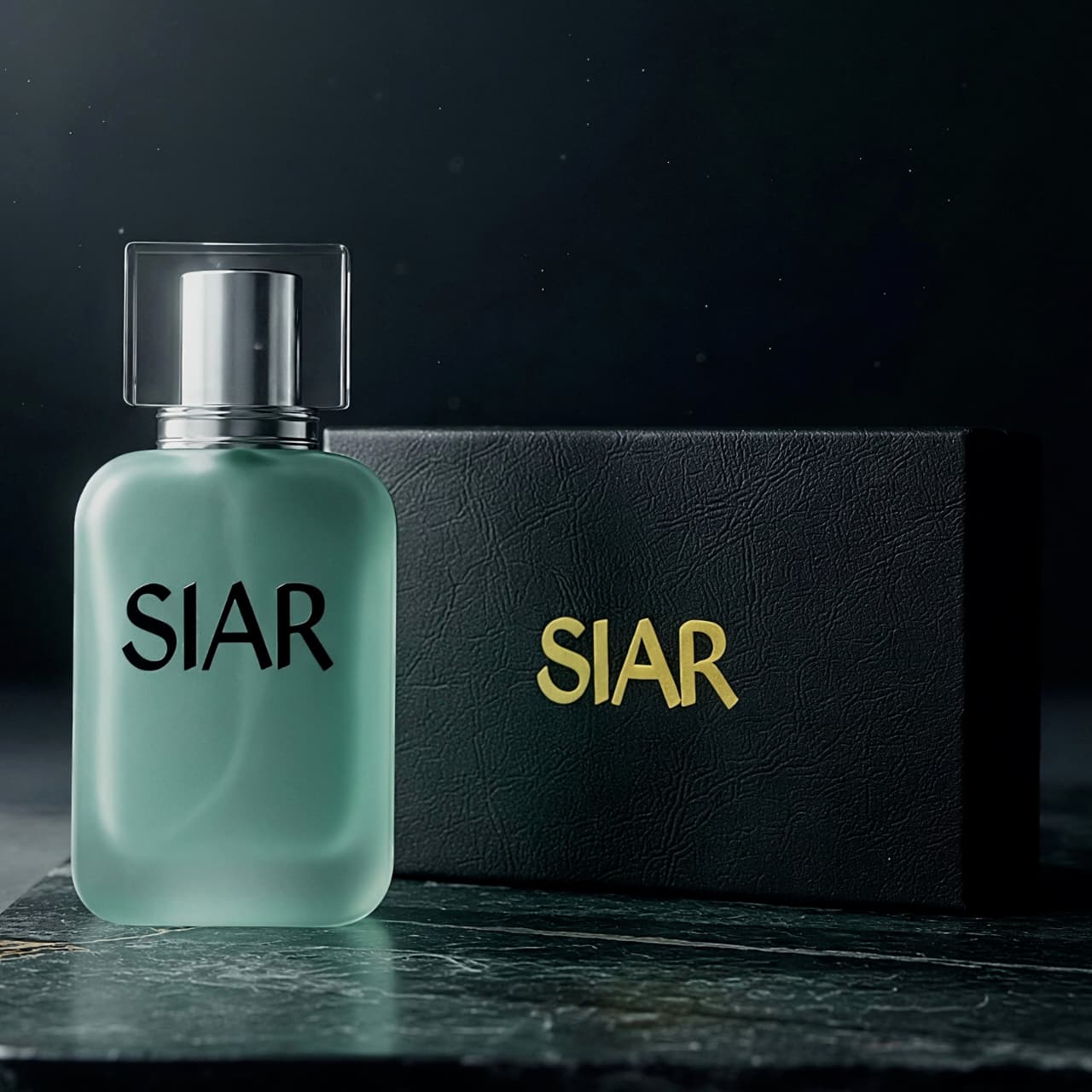 Siar Bloom perfume bottle standing in front of its box, featuring a sleek design and floral-inspired branding.