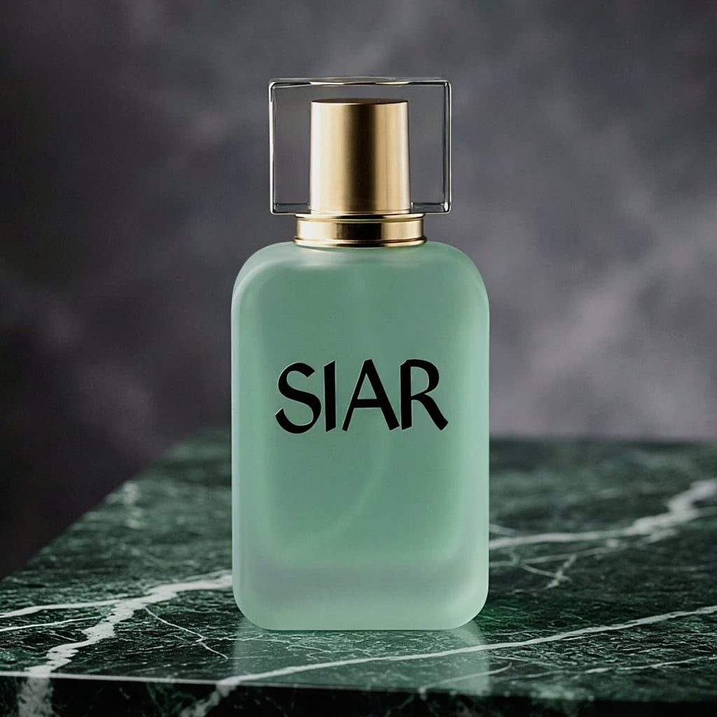 Siar Official SIAR Bloom perfume bottle with elegant floral design and clear glass showcasing the fragrance inside.